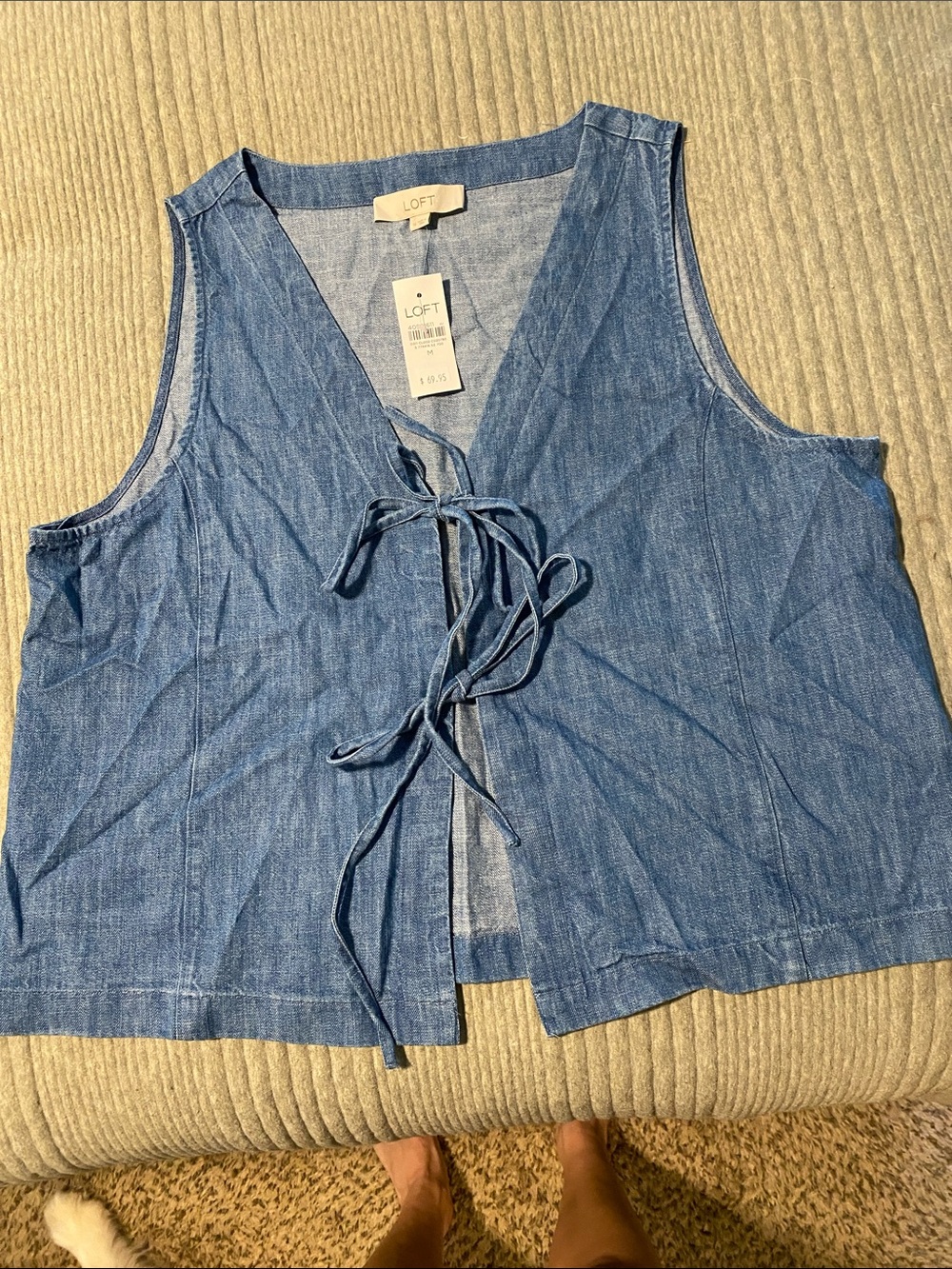 LOFT Light Blue Chambray Tie-Front Sleeveless Top